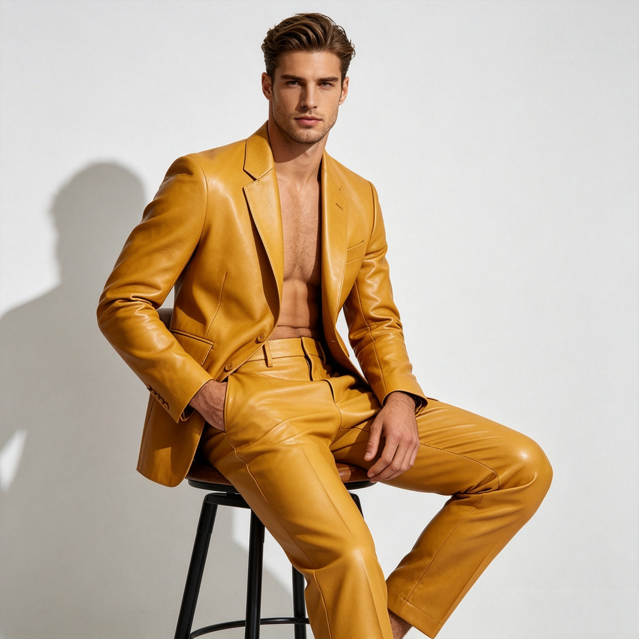 Formal Wear For Men Yellow - Yellow PU Leather Men Suit Set