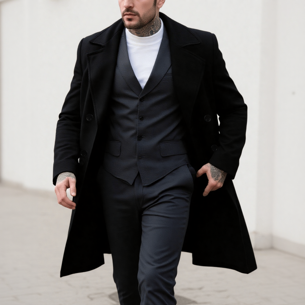 Men Formal Wear With Coat - Men's Classic Double-Breasted Woolen Overcoat Formal