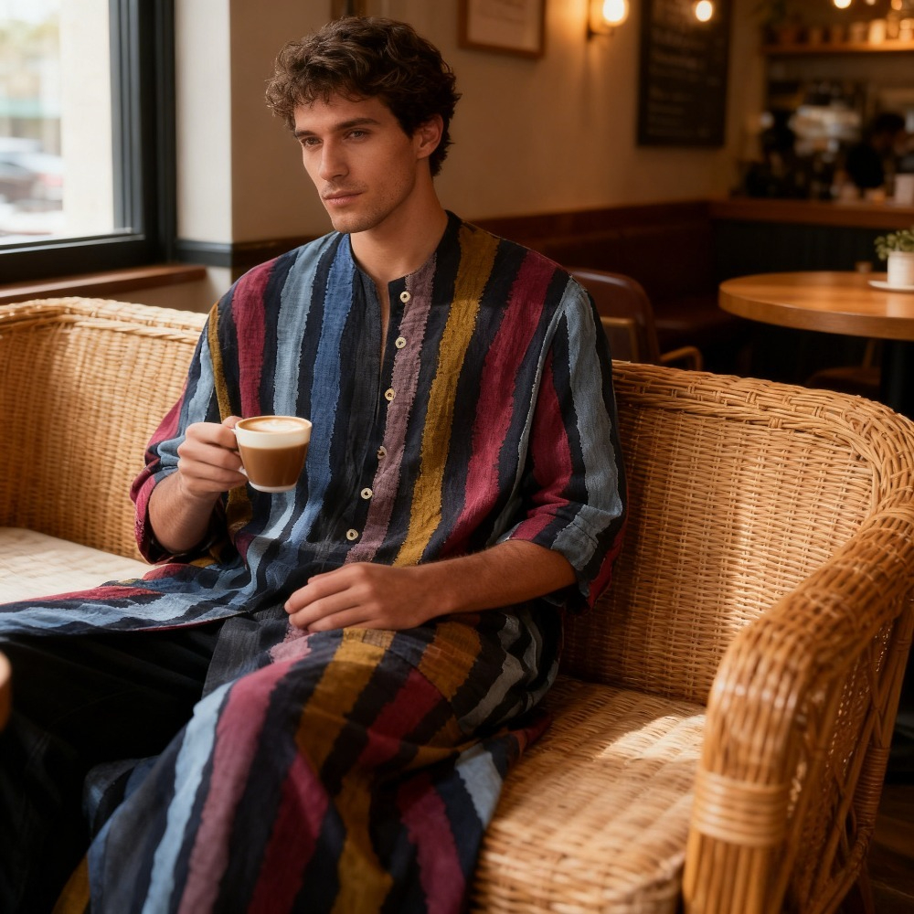 Arabic Formal Wear Men - 2026 New Striped Printed Muslim Cotton
