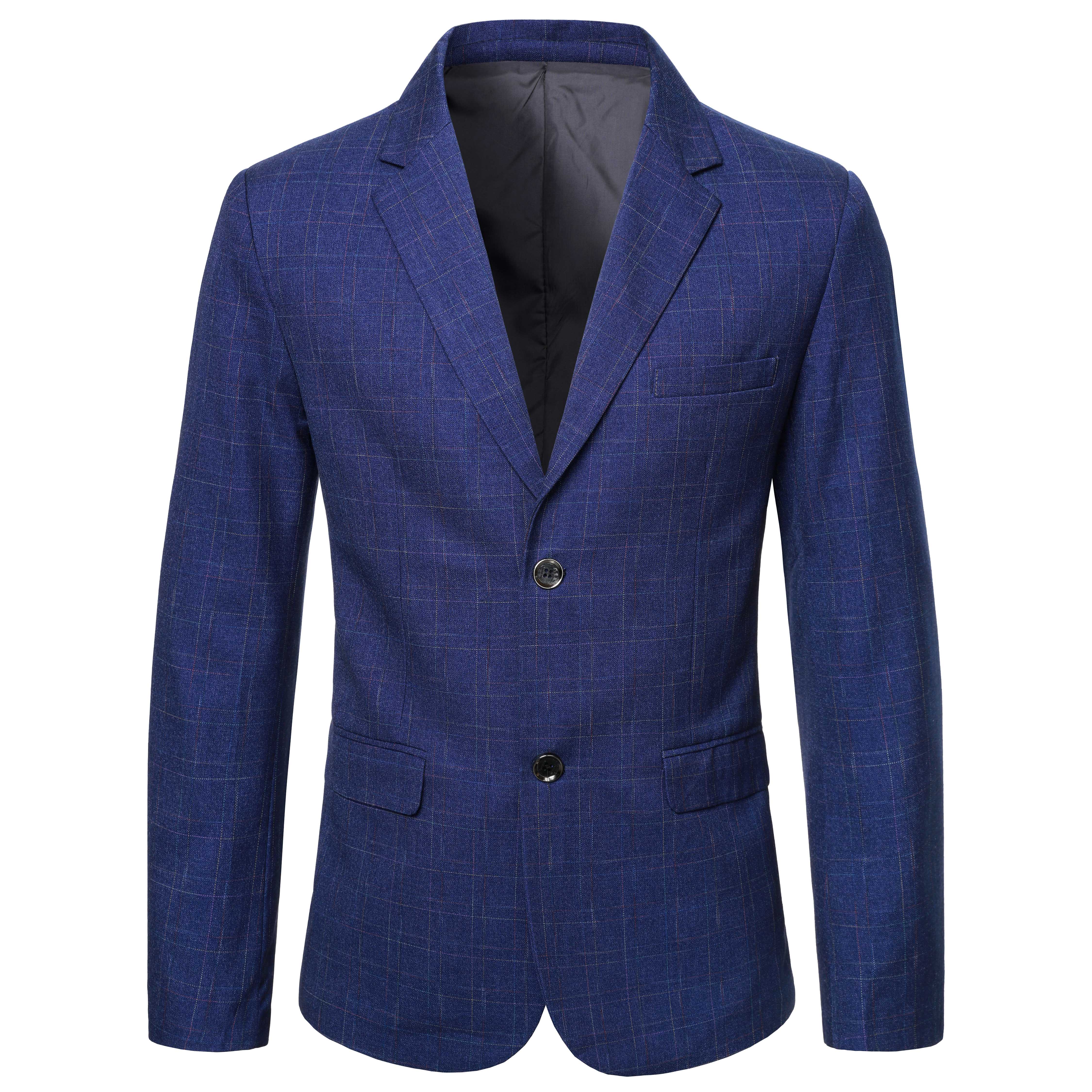 Men Formal Wear With Coat - New Spring Men Blue Plaid Blazers