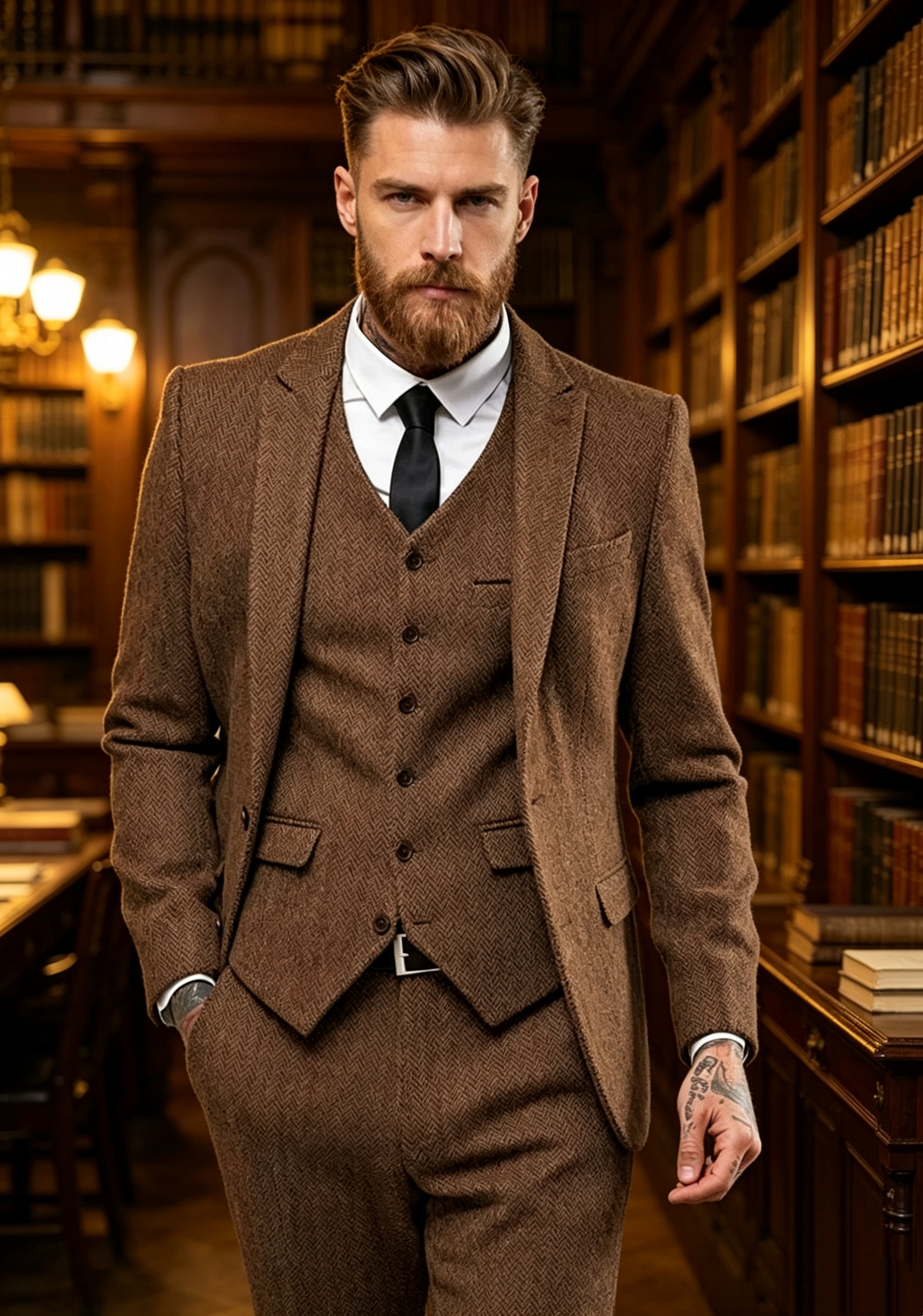 Men'S Formal Wear For A Wedding - Dark Brown Wool Tweed Winter Suit