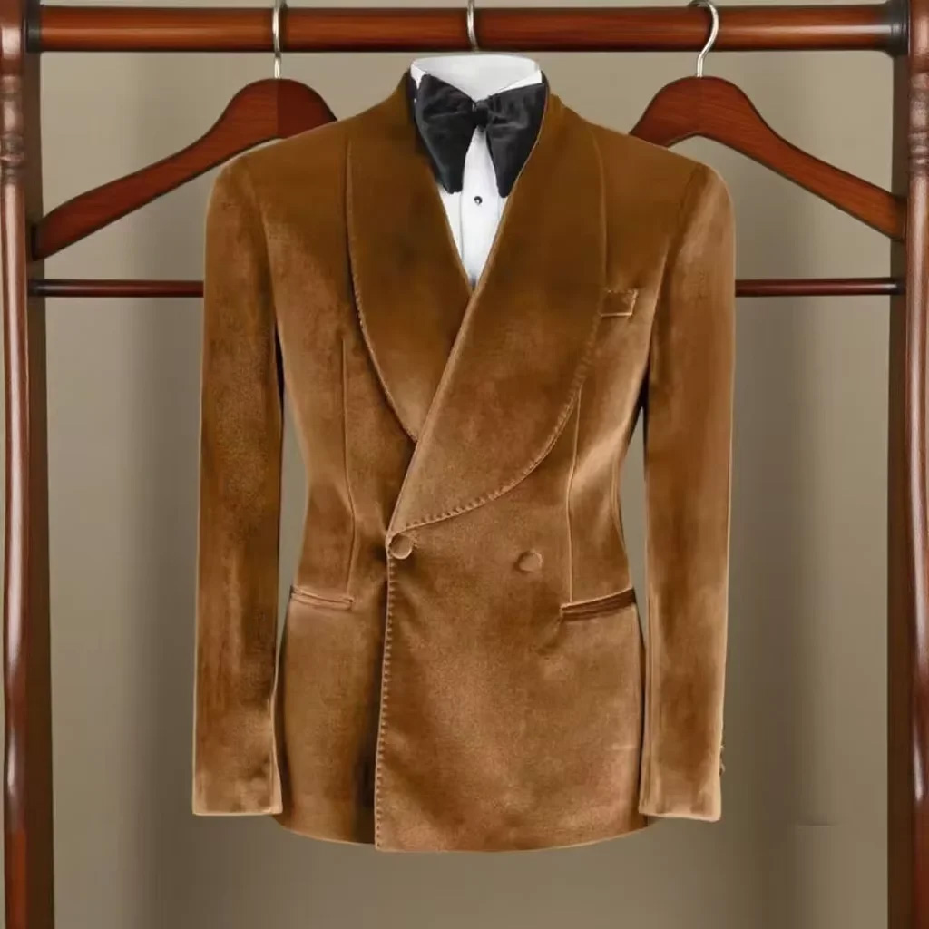 Men Formal Wear With Coat - Velvet Men's Suits Blazer Double Breasted