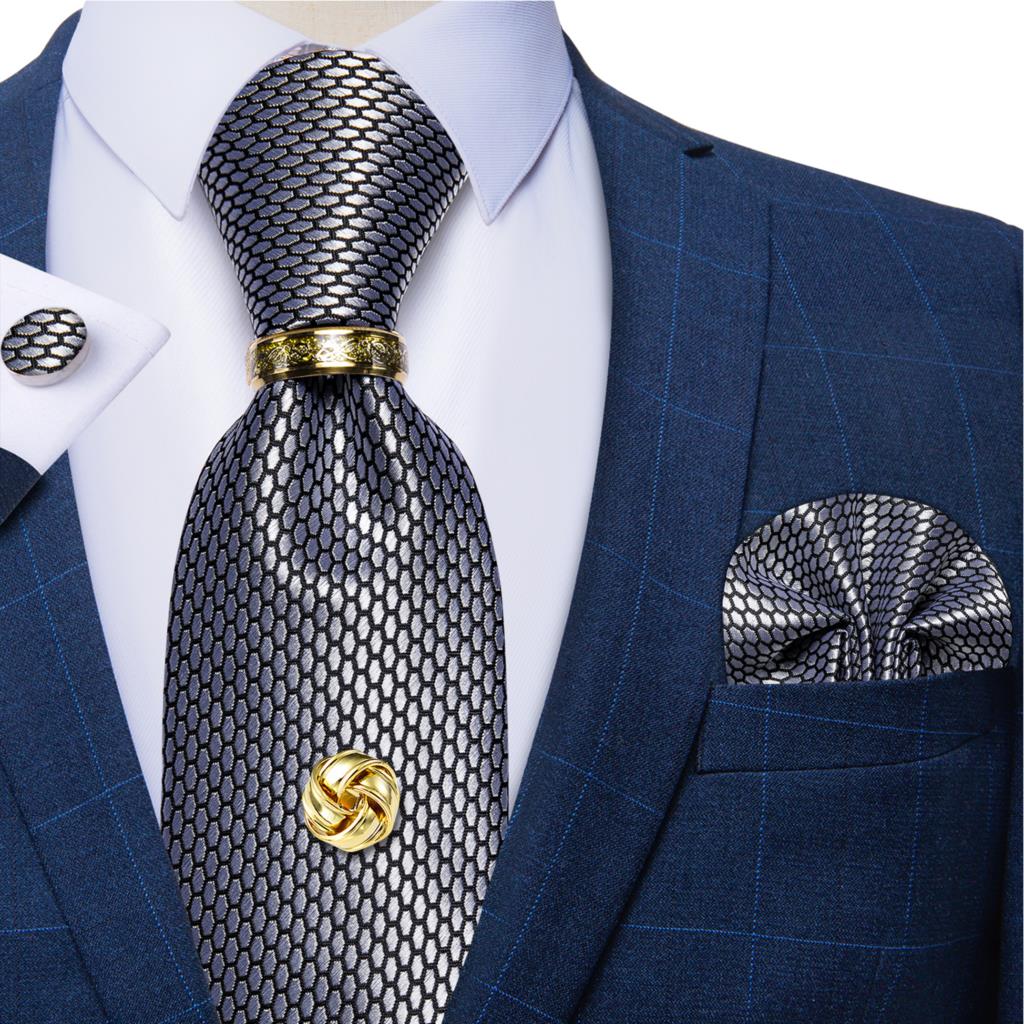 Silver Black Plaid Silk Ties F - مراجعة Cufflinks Silver Set وسعره