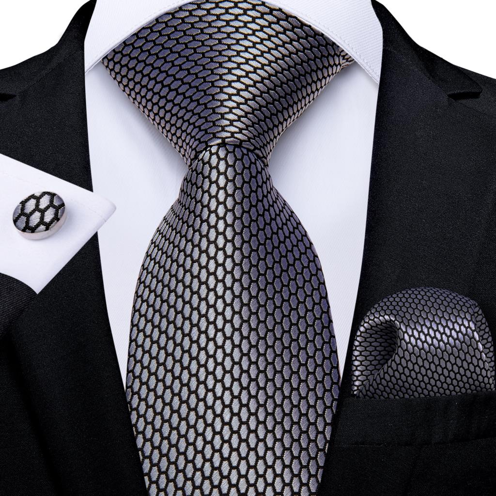 Silver Black Plaid Silk Ties F - مراجعة Cufflinks Silver Set وسعره