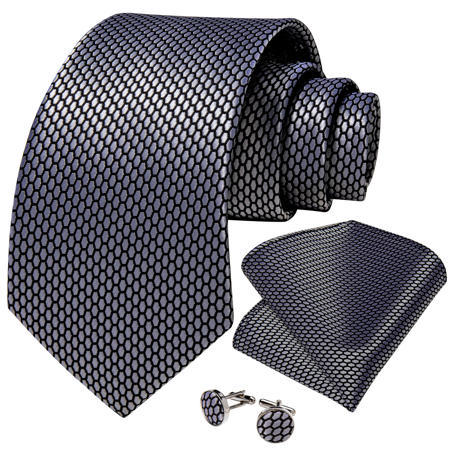 Silver Black Plaid Silk Ties F - مراجعة Cufflinks Silver Set وسعره