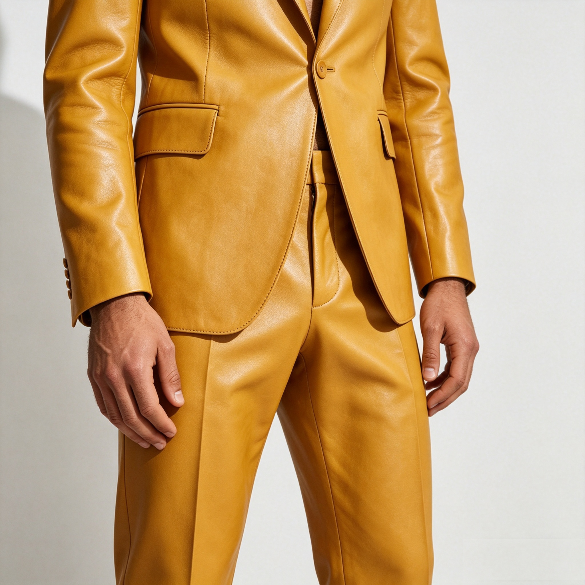 Yellow PU Leather Men Suit Set - مراجعة Formal Wear For Men Yellow وسعره