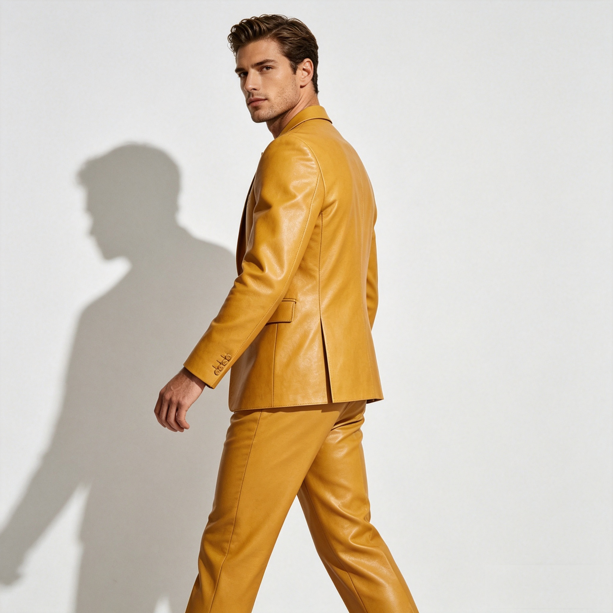 Yellow PU Leather Men Suit Set - مراجعة Formal Wear For Men Yellow وسعره