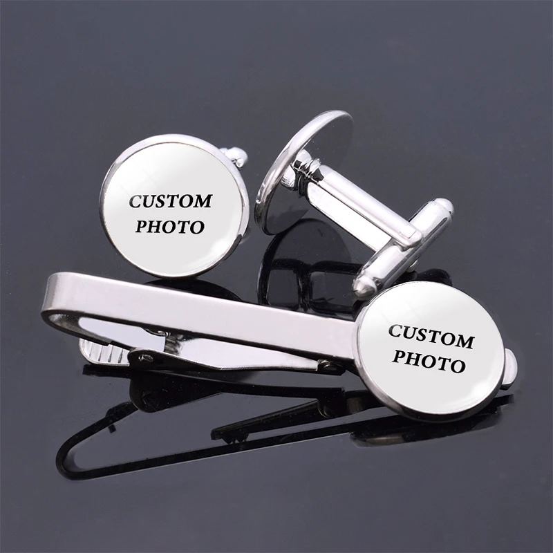 1 Set Custom Photo Logo Text C - مراجعة Cufflinks Silver Set وسعره
