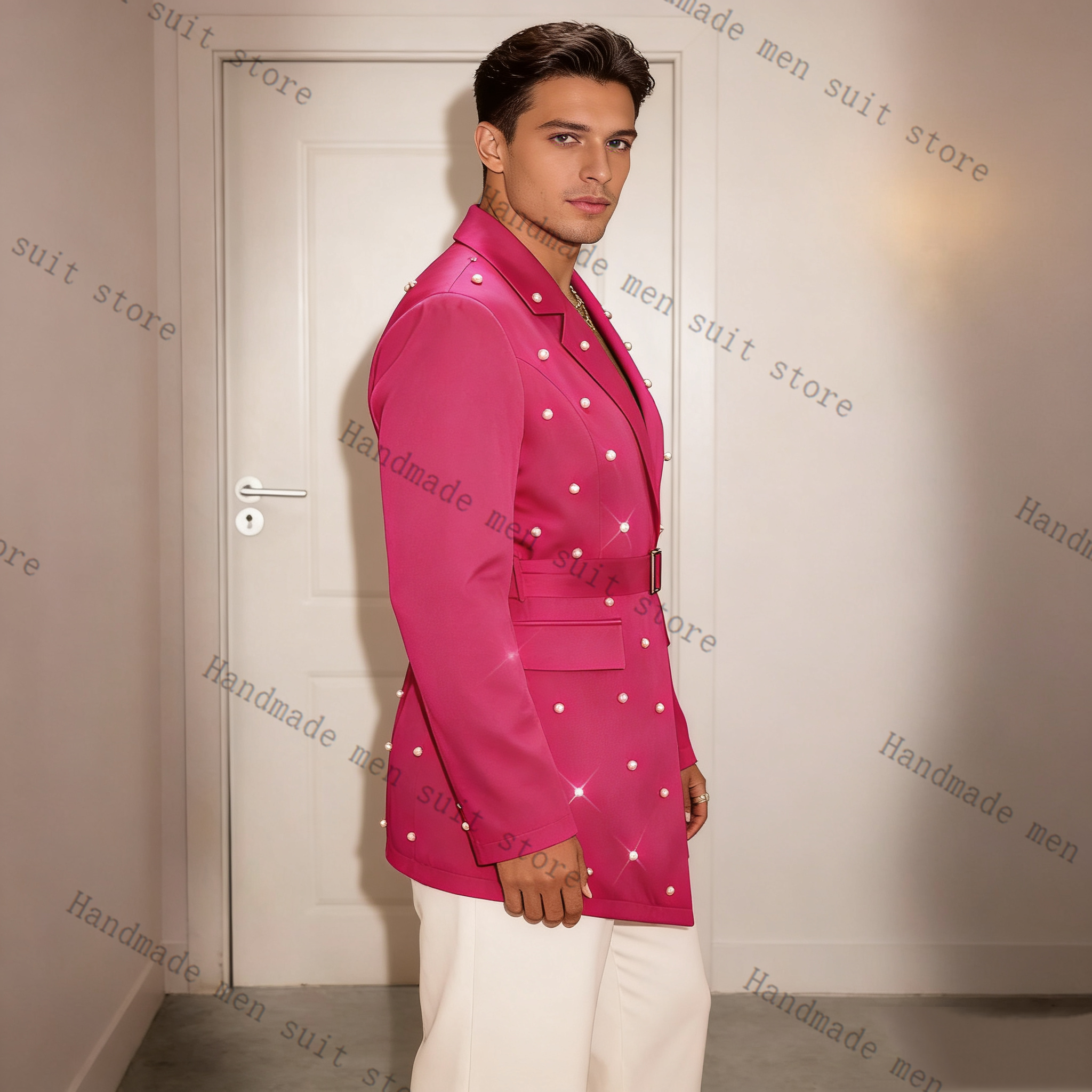 Pearls Pink Men Suit Set 2 Pie - مراجعة Men Formal Wear With Coat وسعره