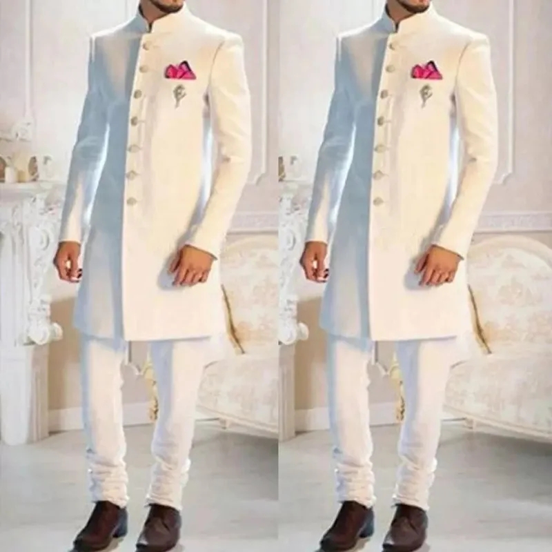 Fashion Design White Stand Col - مراجعة Men Formal Wear Indian وسعره