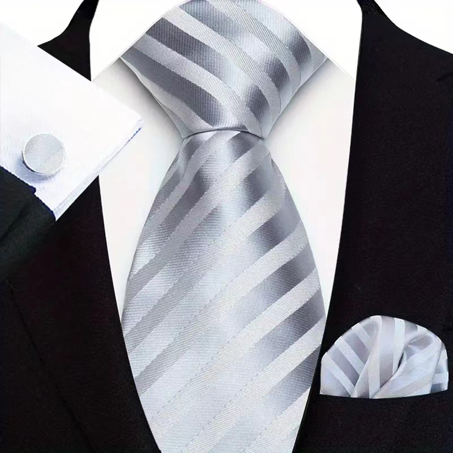 Luxury Silver Gray Men‘’s Tie  - مراجعة Cufflinks Silver Set وسعره