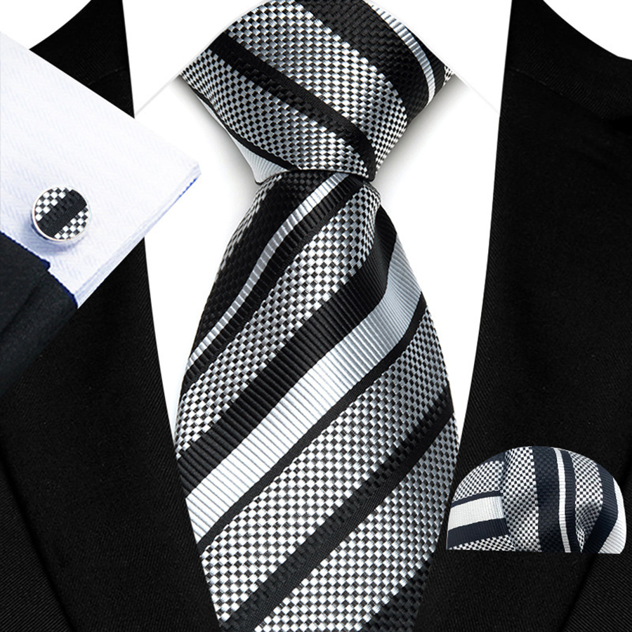 Luxury Silver Gray Men‘’s Tie  - مراجعة Cufflinks Silver Set وسعره