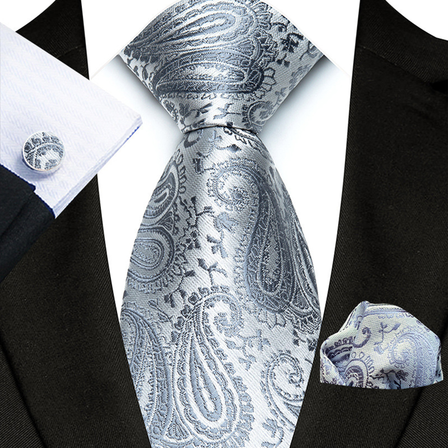 Luxury Silver Gray Men‘’s Tie  - مراجعة Cufflinks Silver Set وسعره