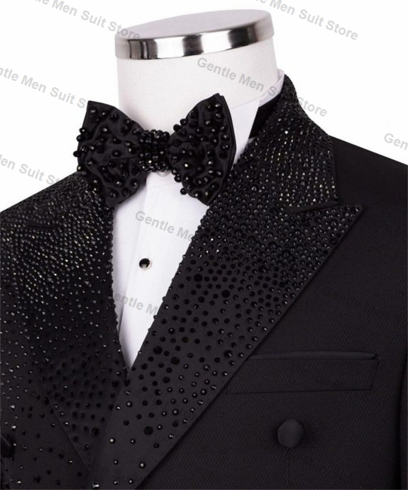 Black Luxury Crystals Men Suit - مراجعة Men Formal Wear With Coat وسعره
