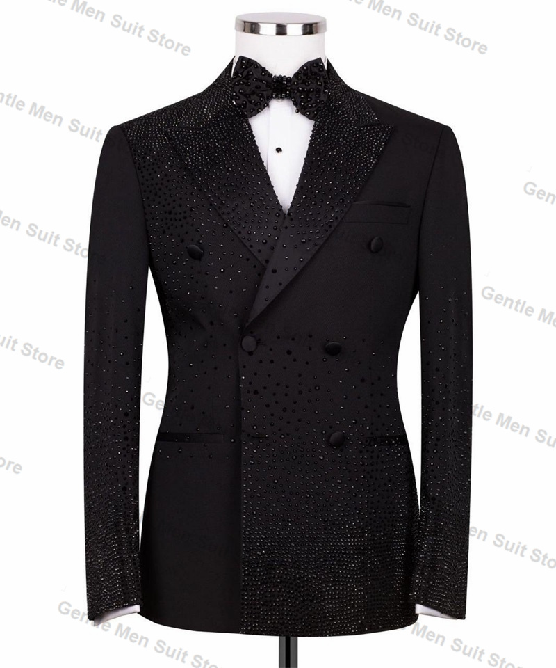 Black Luxury Crystals Men Suit - مراجعة Men Formal Wear With Coat وسعره