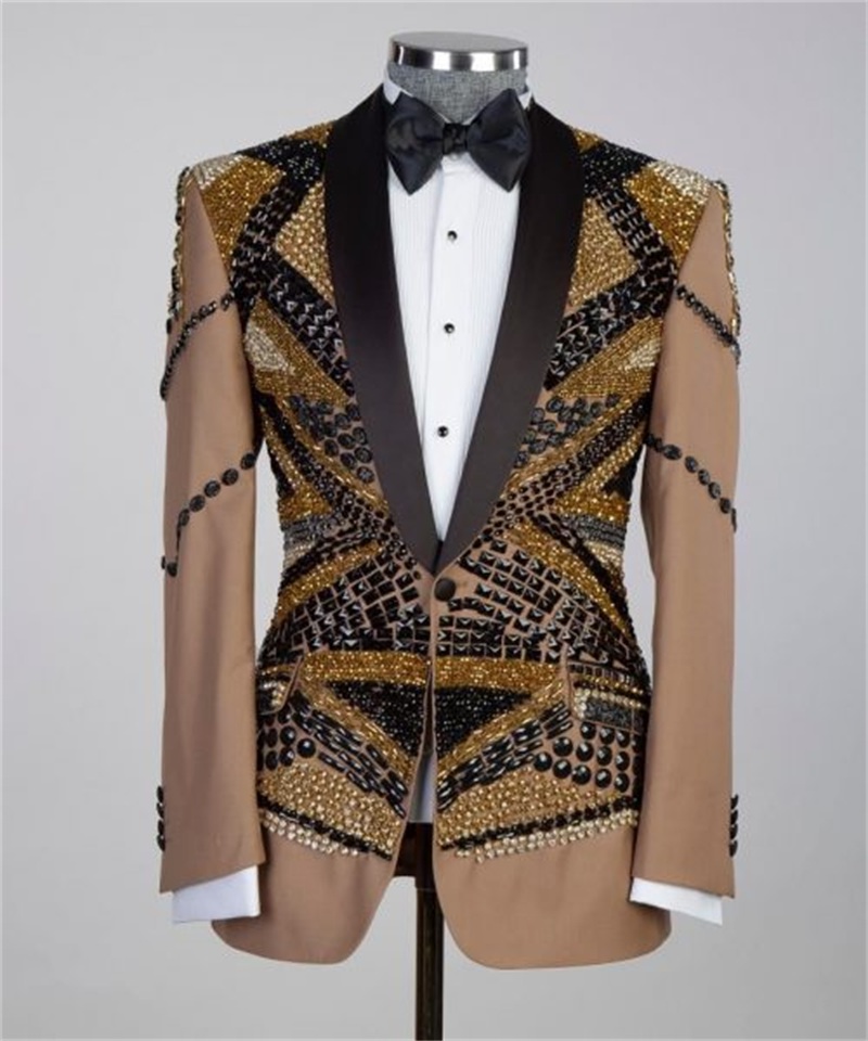 Crystals Khaki Men Suit Set 2  - مراجعة Khaki Formal Wear Men وسعره