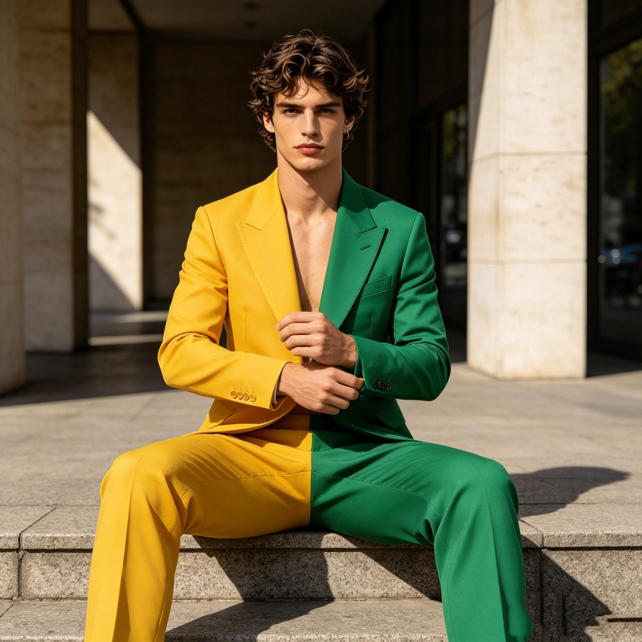 Splicing Colors Men Suit Set 2 - مراجعة Formal Wear For Men Yellow وسعره