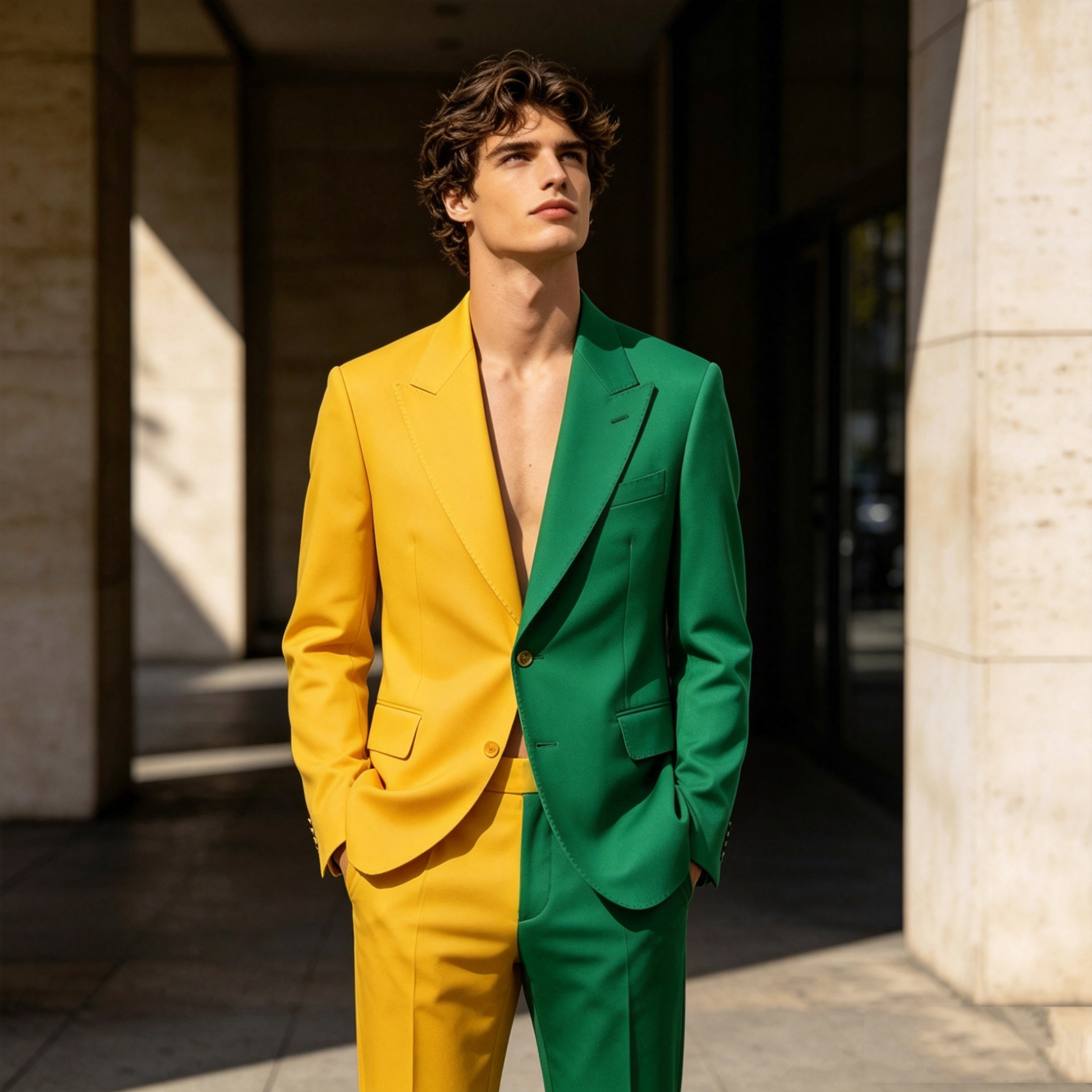 Splicing Colors Men Suit Set 2 - مراجعة Formal Wear For Men Yellow وسعره