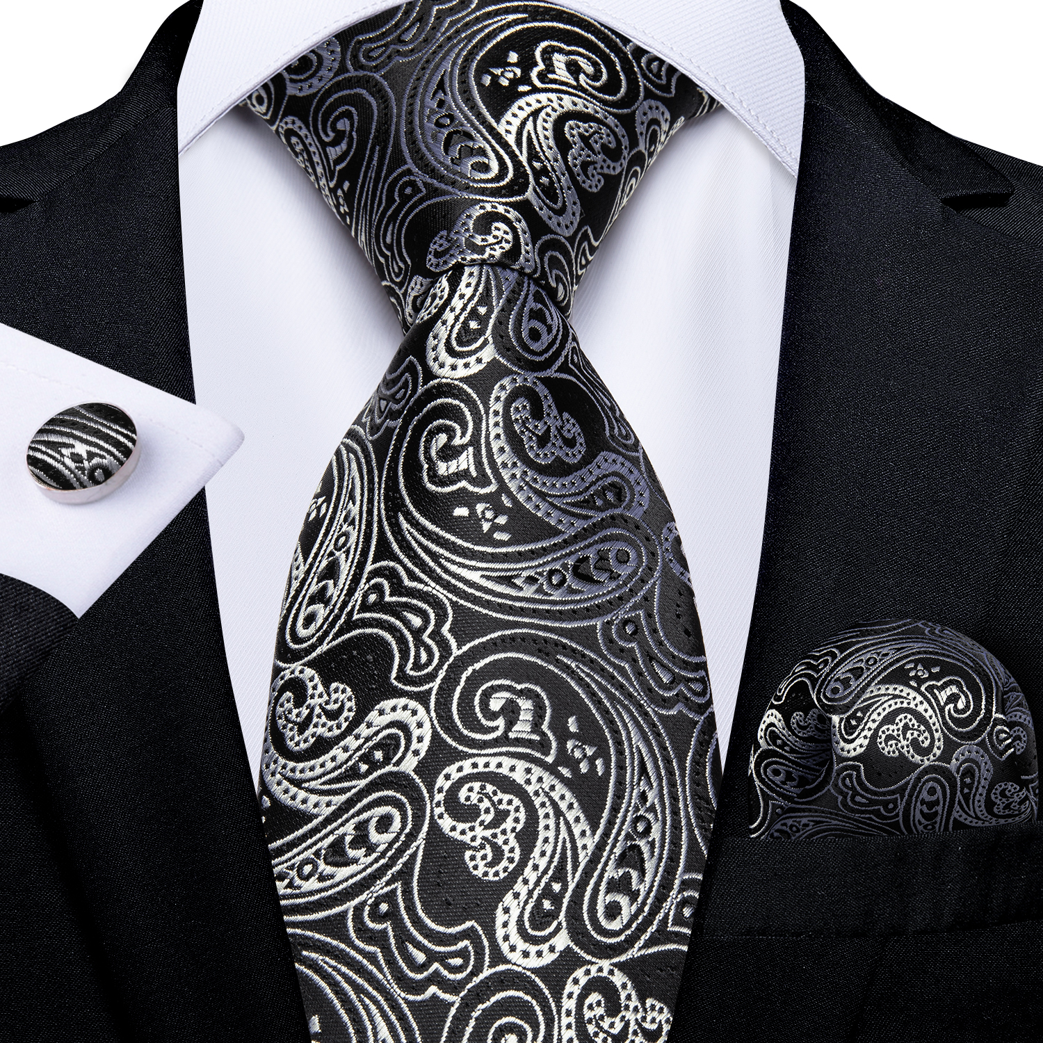 Black And Silver Paisley Flora - مراجعة Cufflinks Silver Set وسعره