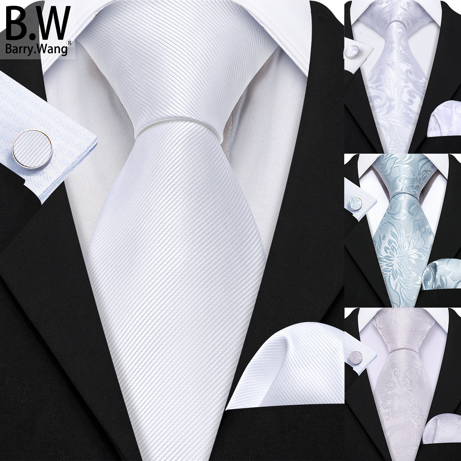 Silver White Men Tie Handkerch - مراجعة Cufflinks Silver Set وسعره