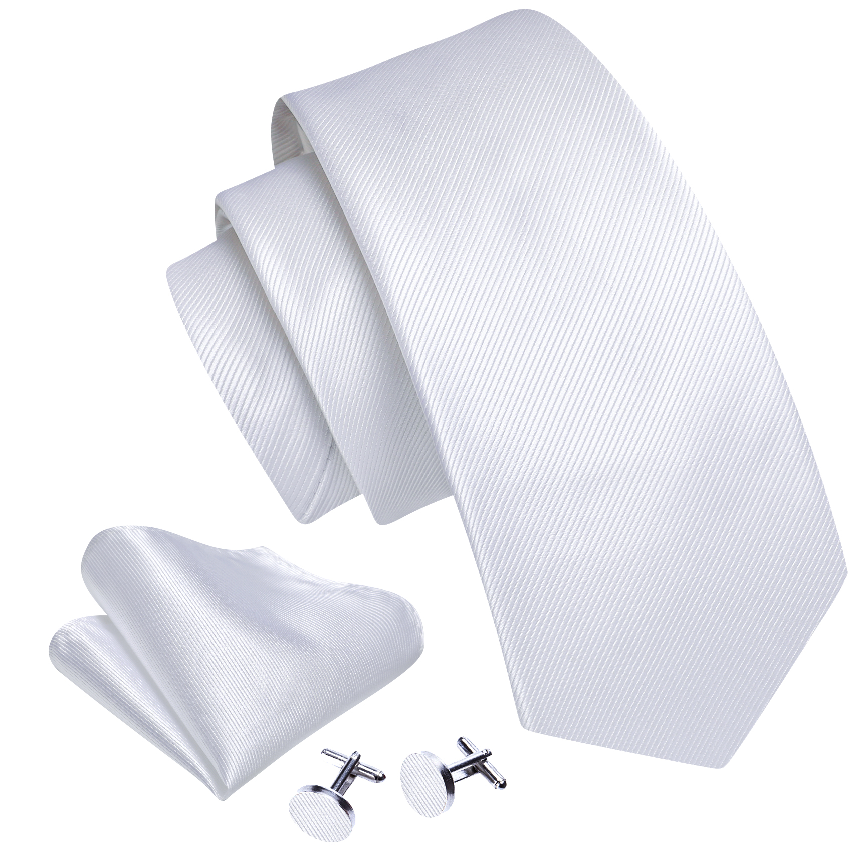 Silver White Men Tie Handkerch - مراجعة Cufflinks Silver Set وسعره