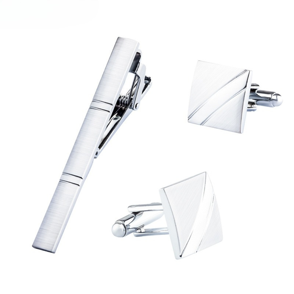 A Set Men New Silver Square Br - مراجعة Cufflinks Silver Set وسعره
