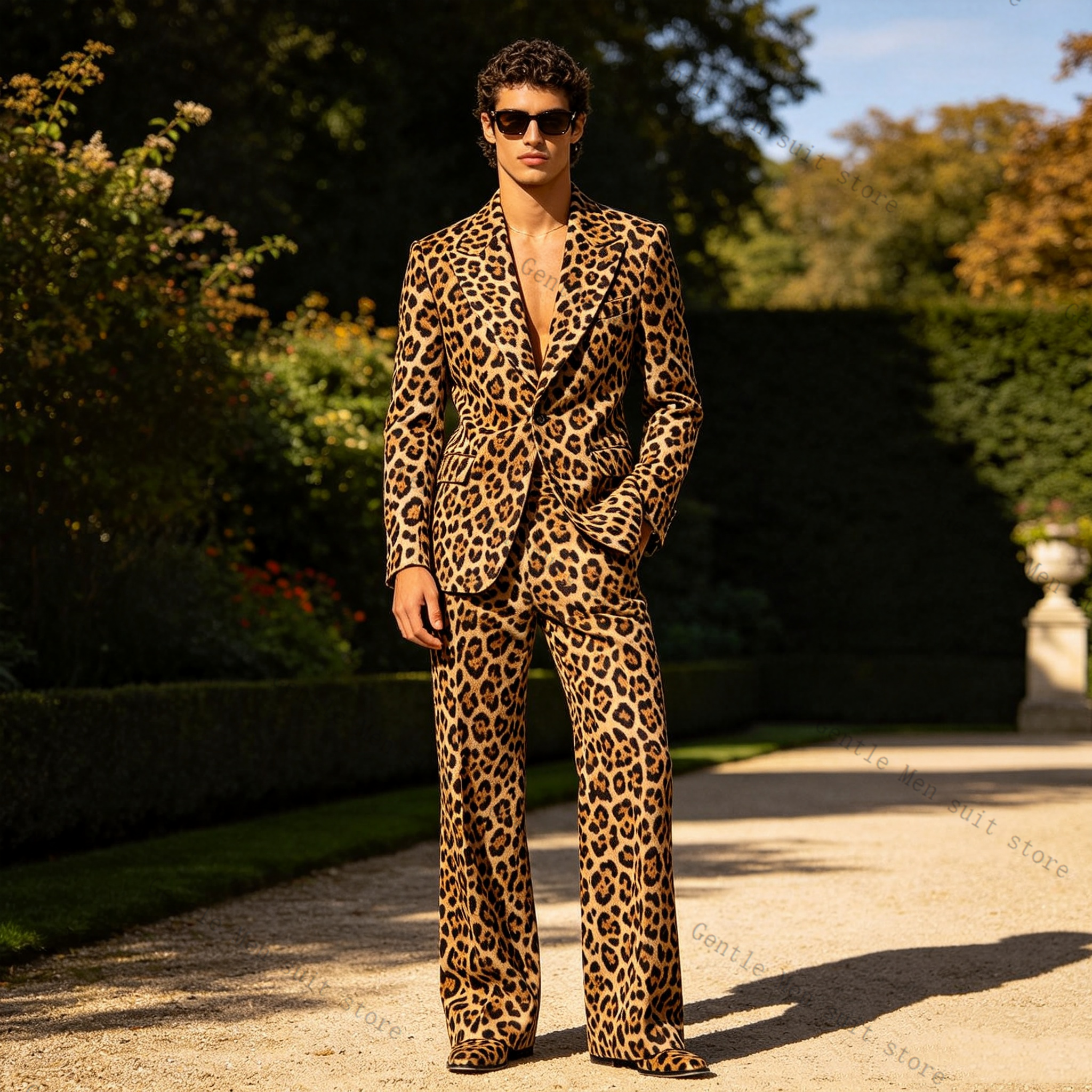 Brown Leopard Print Men Suit S - مراجعة Men Formal Wear With Coat وسعره