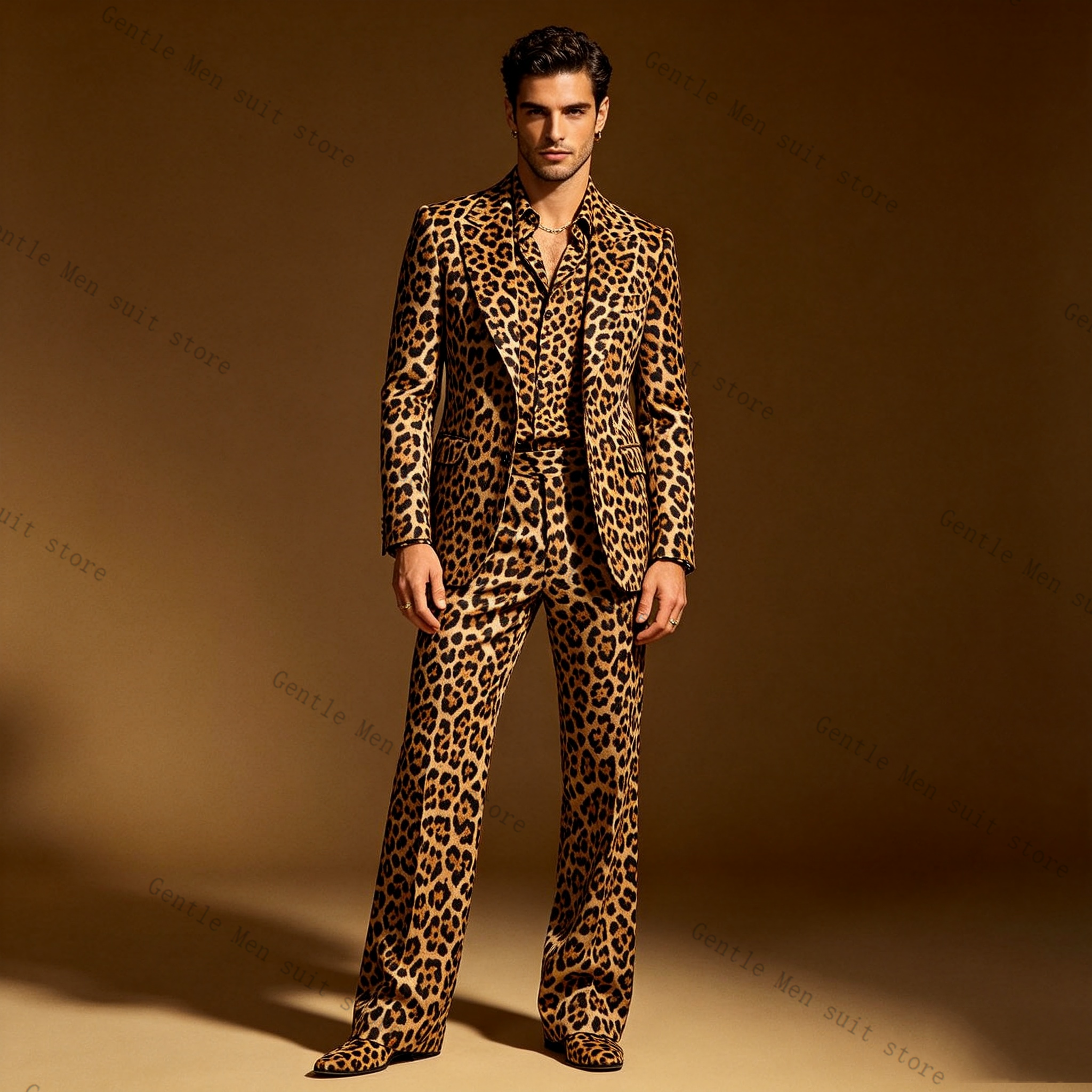Brown Leopard Print Men Suit S - مراجعة Men Formal Wear With Coat وسعره