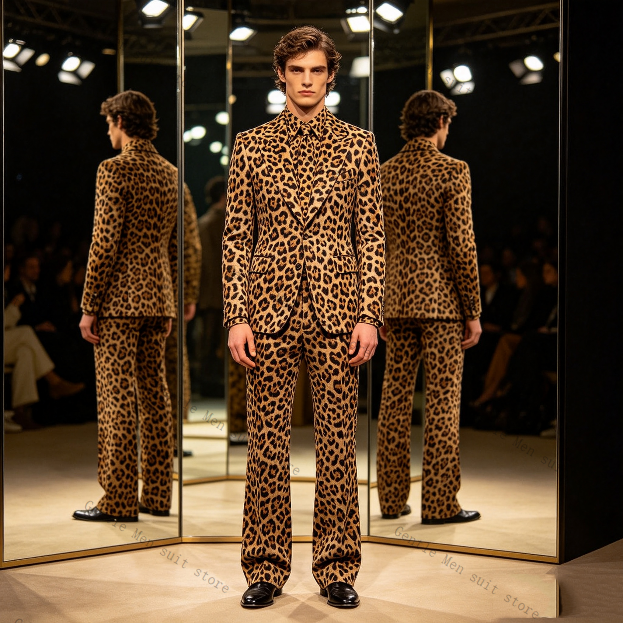 Brown Leopard Print Men Suit S - مراجعة Men Formal Wear With Coat وسعره