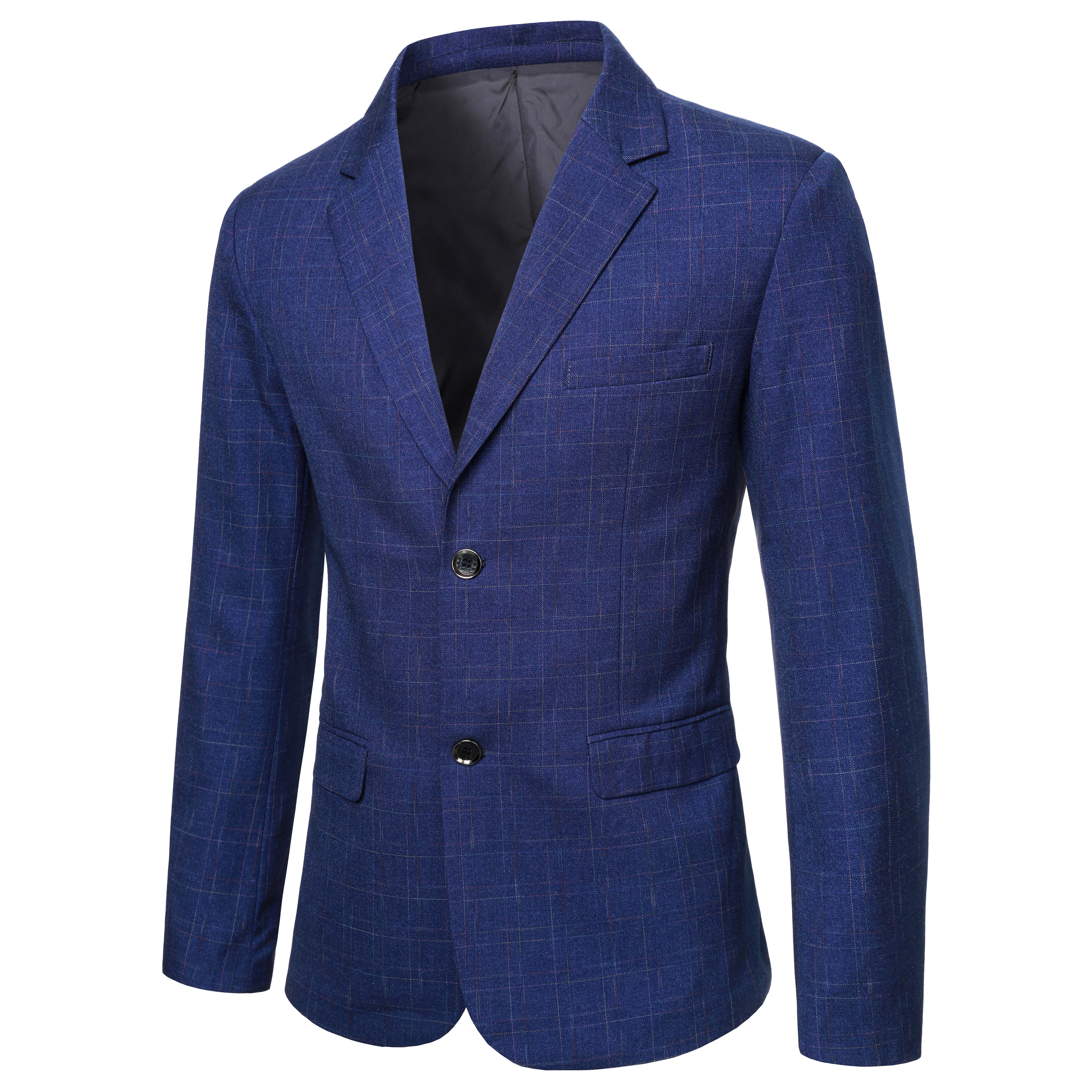 New Spring Men Blue Plaid Blaz - مراجعة Men Formal Wear With Coat وسعره