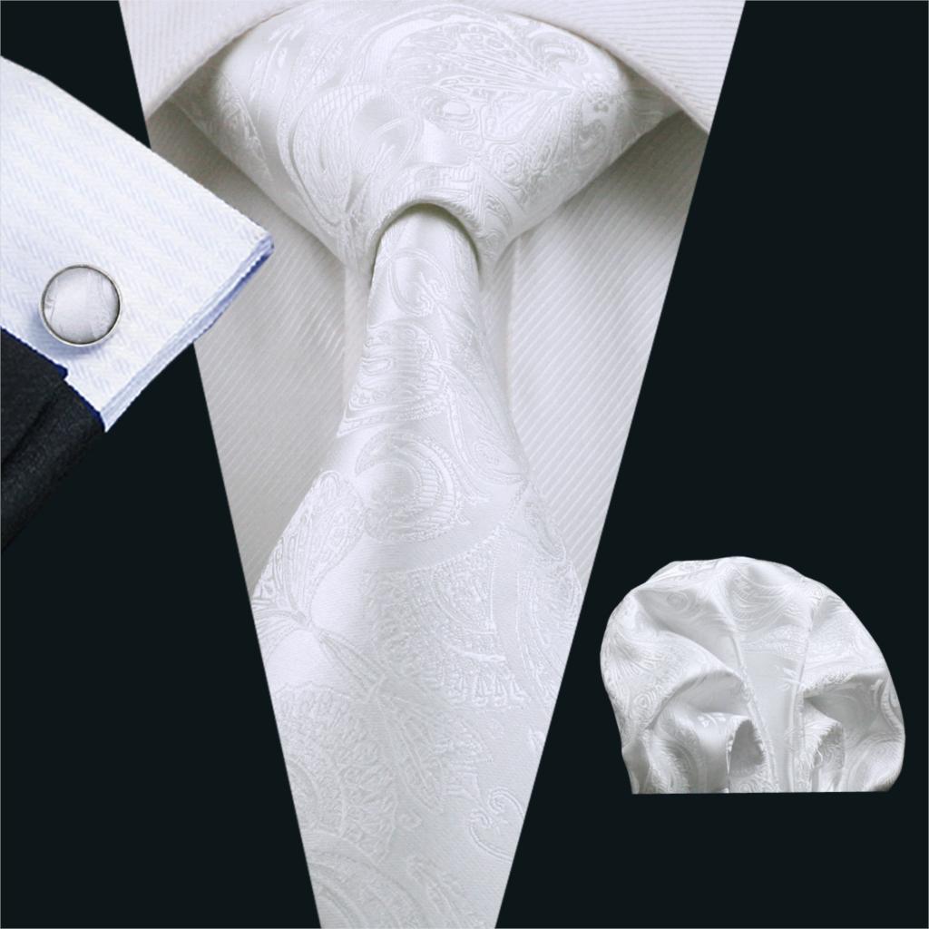 FA-393 Men's Tie White Paisley - مراجعة Cufflinks Silver Set وسعره