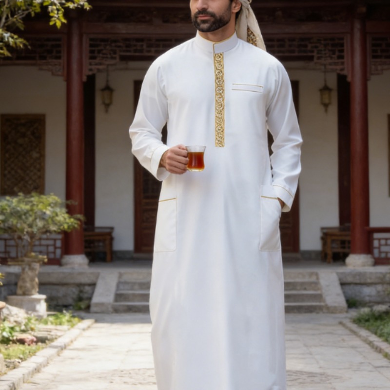 Arabic Mens Thobe Embroidered  - مراجعة Arabic Formal Wear Men وسعره
