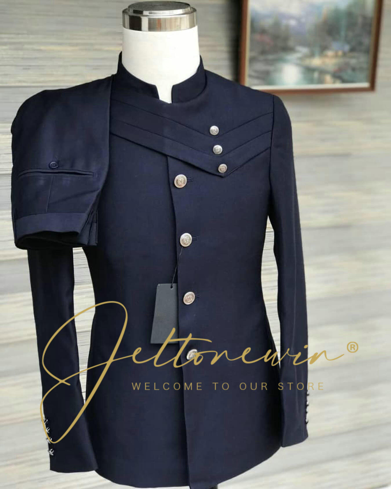 Men's Navy Blue Suit Set with  - مراجعة Formal Wear For Men In Wedding وسعره