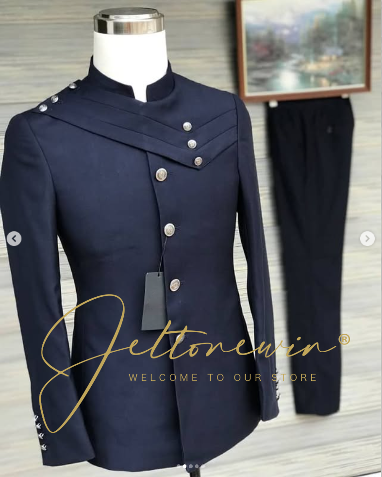 Men's Navy Blue Suit Set with  - مراجعة Formal Wear For Men In Wedding وسعره