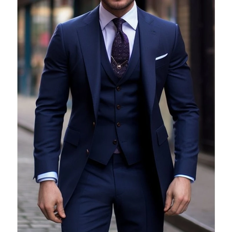 Navy Blue 3 Pieces Casual Male - مراجعة Formal Wear For Men In Wedding وسعره