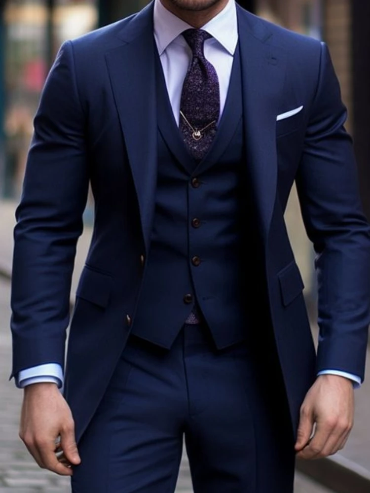Navy Blue 3 Pieces Casual Male - مراجعة Formal Wear For Men In Wedding وسعره