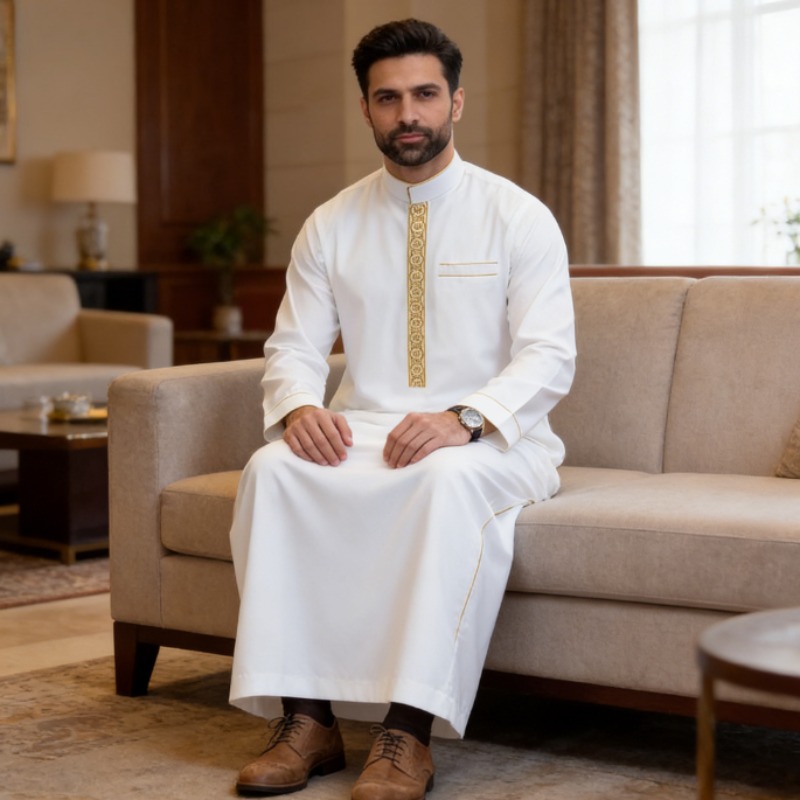 Arabic Mens Thobe Embroidered  - مراجعة Arabic Formal Wear Men وسعره