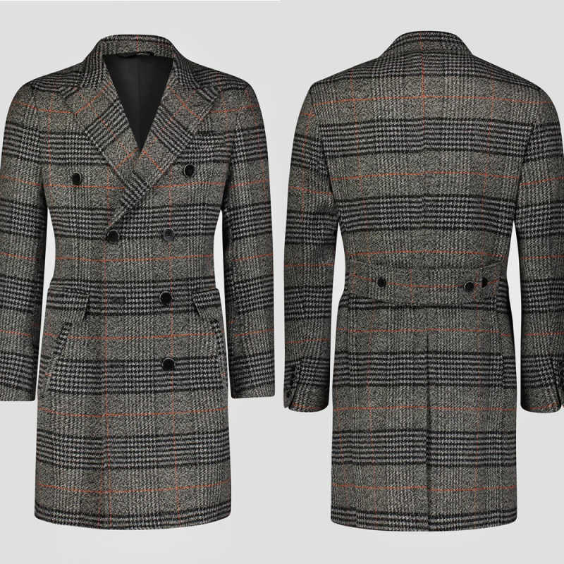 Modern Grid Woolen Blend Men O - مراجعة Men Formal Wear With Coat وسعره
