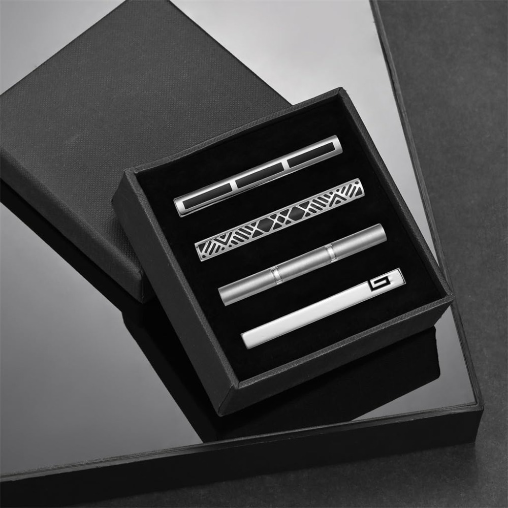 4PCS Men's Classic French Shir - مراجعة Cufflinks Silver Set وسعره